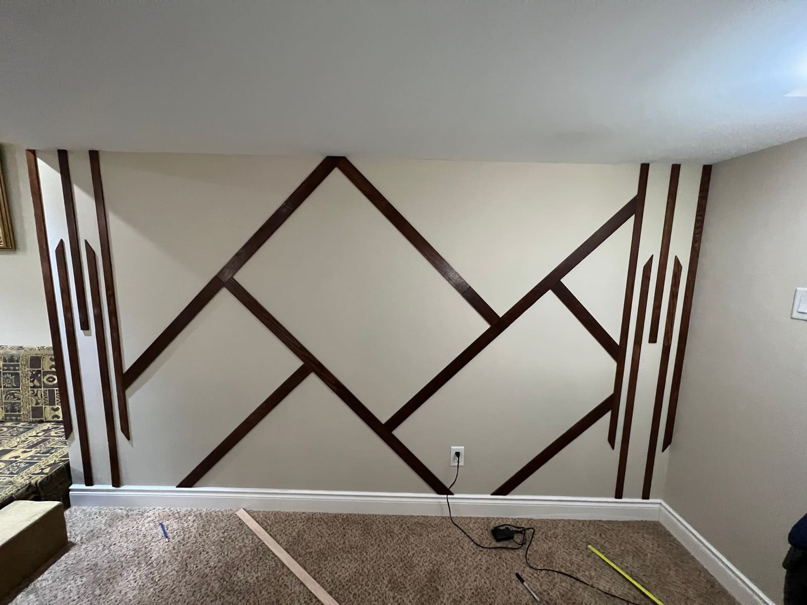 Geometric wood trim accent wall