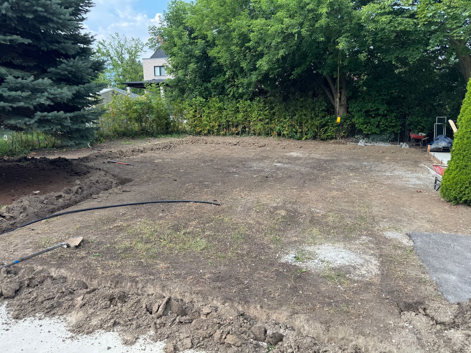 The backyard stripped and graded