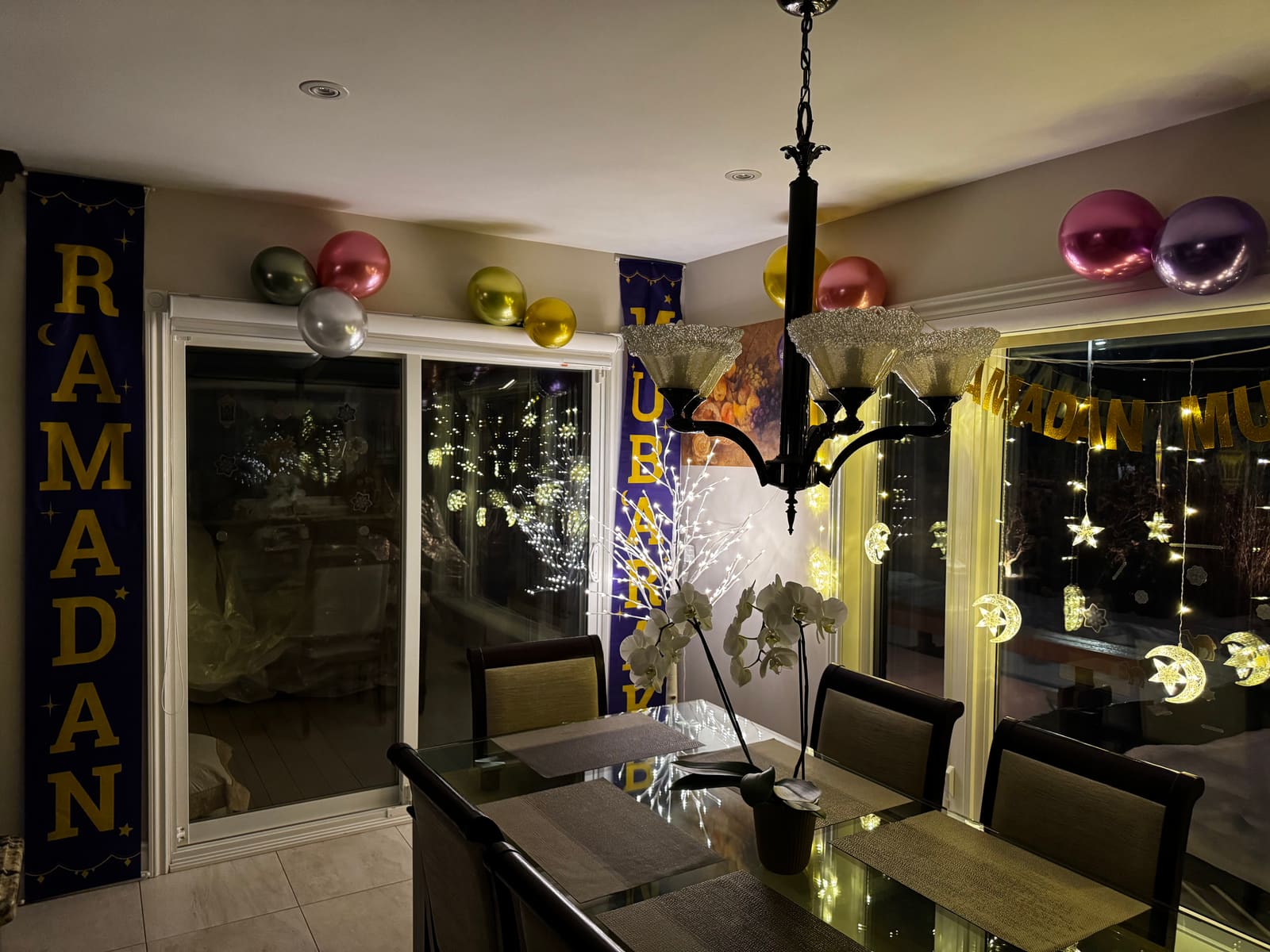 Ramadan banners framing the patio doors