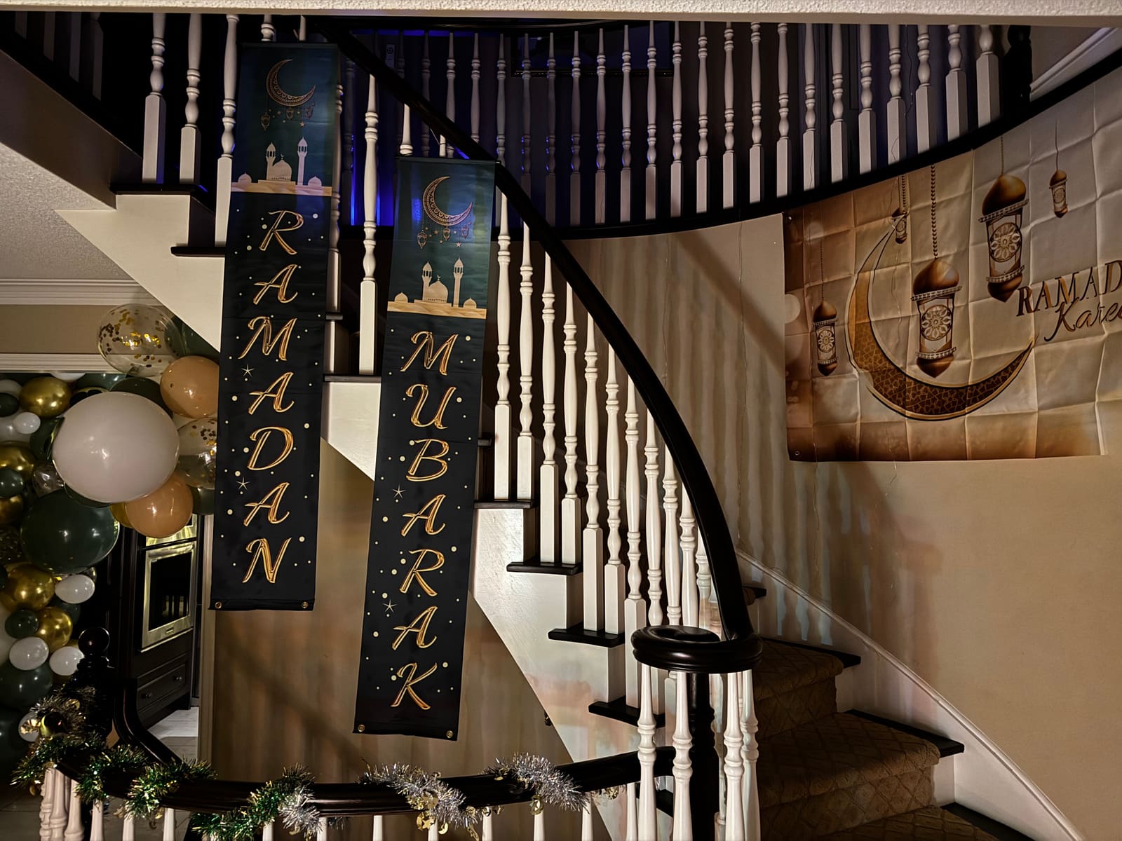 Ramadan Mubarak banners on the staircase