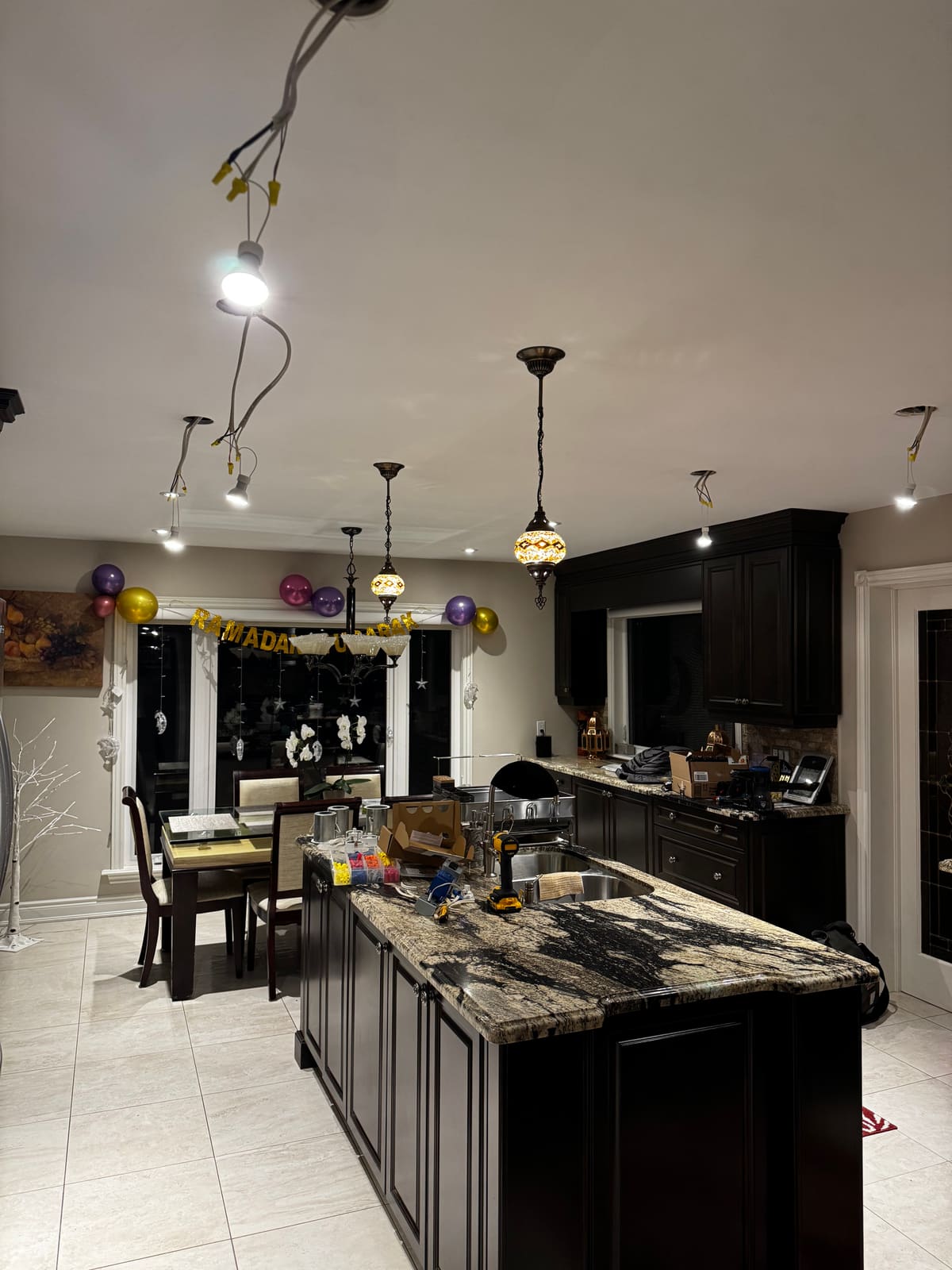 The kitchen during setup