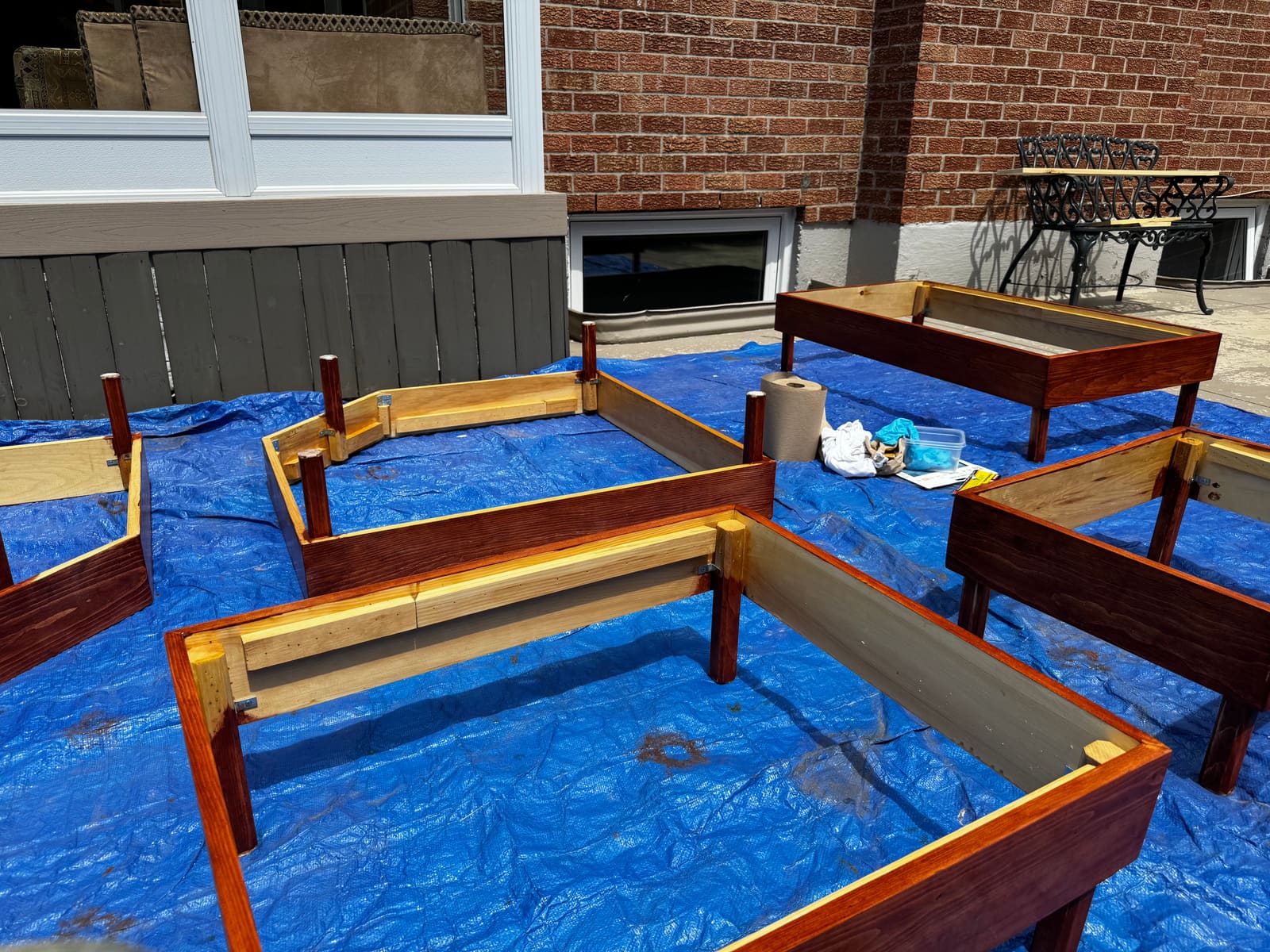 Stained frames drying outside
